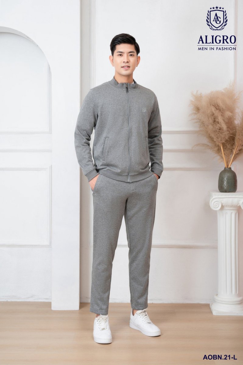 Áo bộ nỉ khóa trần bông Ghi nhạt