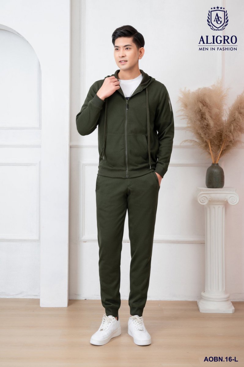 Quần bộ nỉ mũ trần bông Xanh rêu