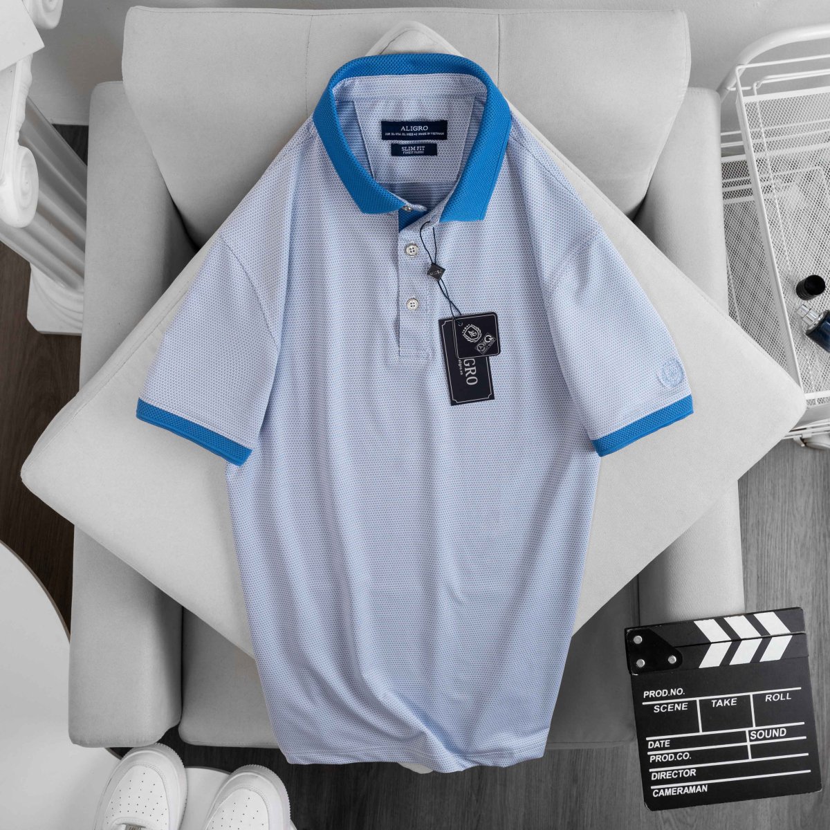 Áo polo nam dệt kiểu V xanh dương - ALGPLO78