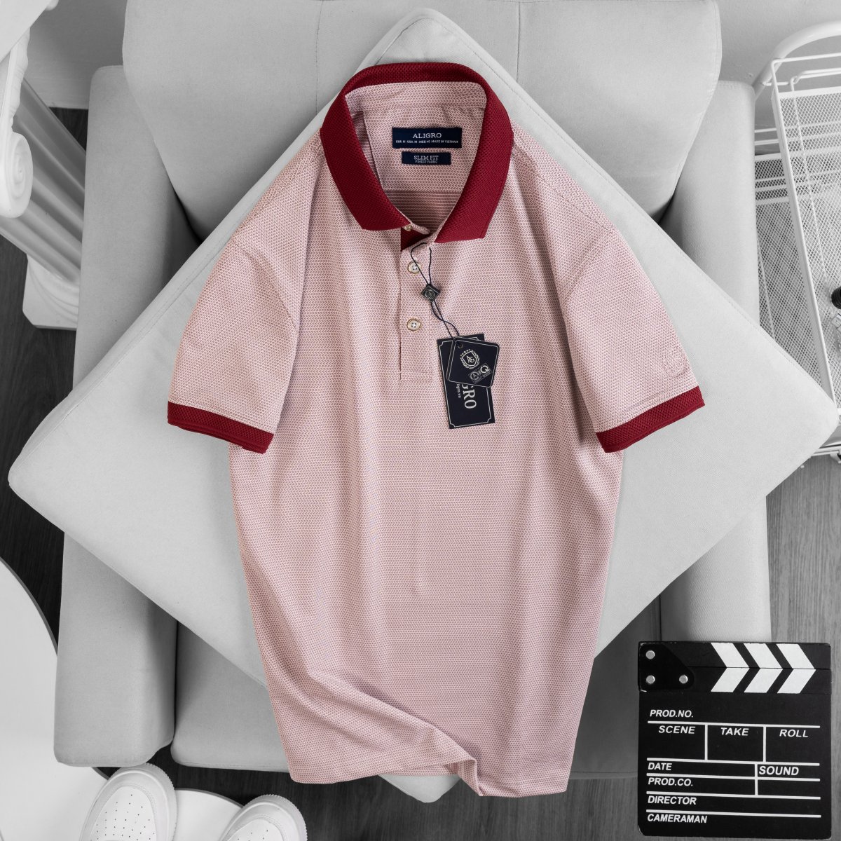 Áo polo nam dệt kiểu V đỏ đô - ALGPLO77