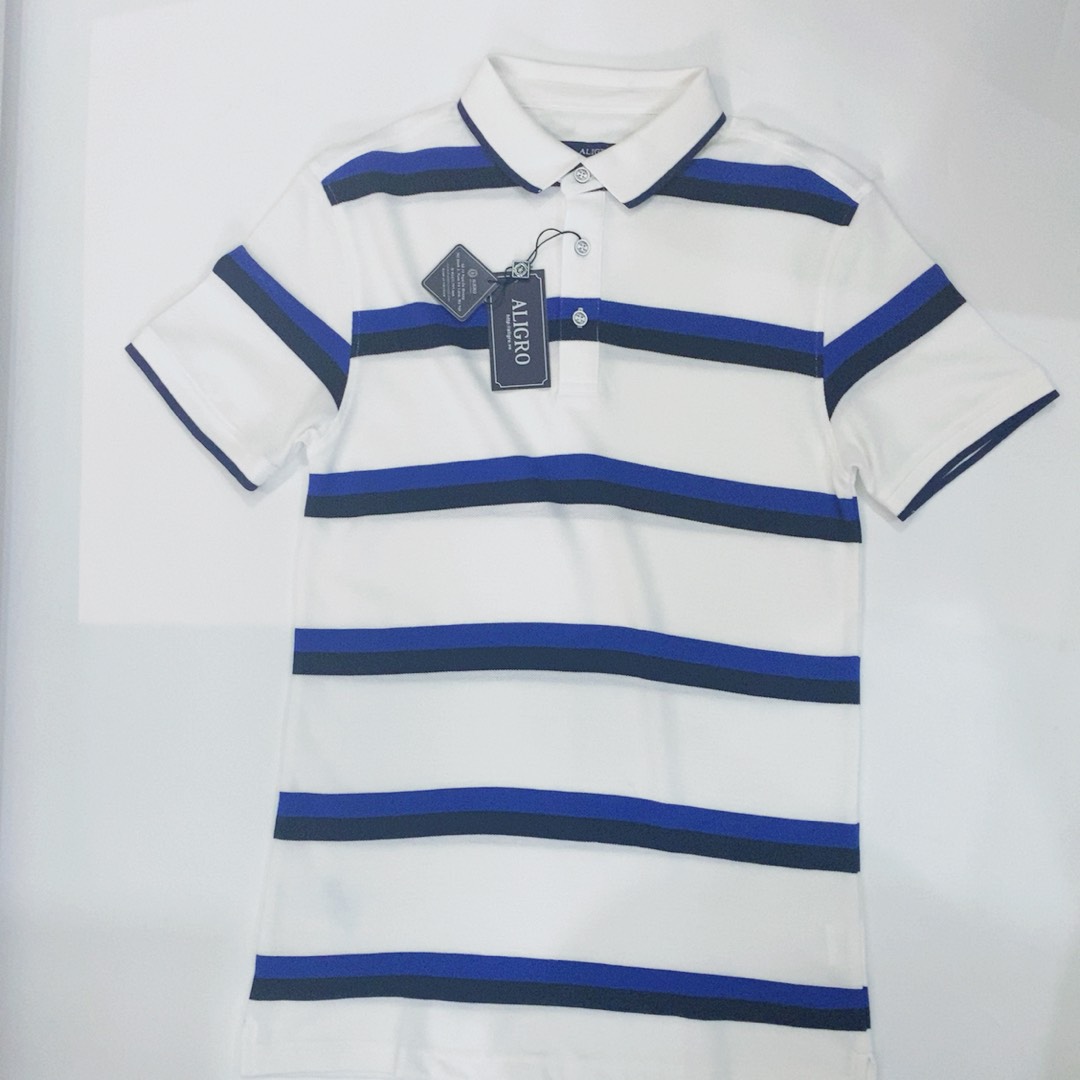 Áo Polo ngắn tay kẻ ngang trắng-xanh-navy - ALGPLO88